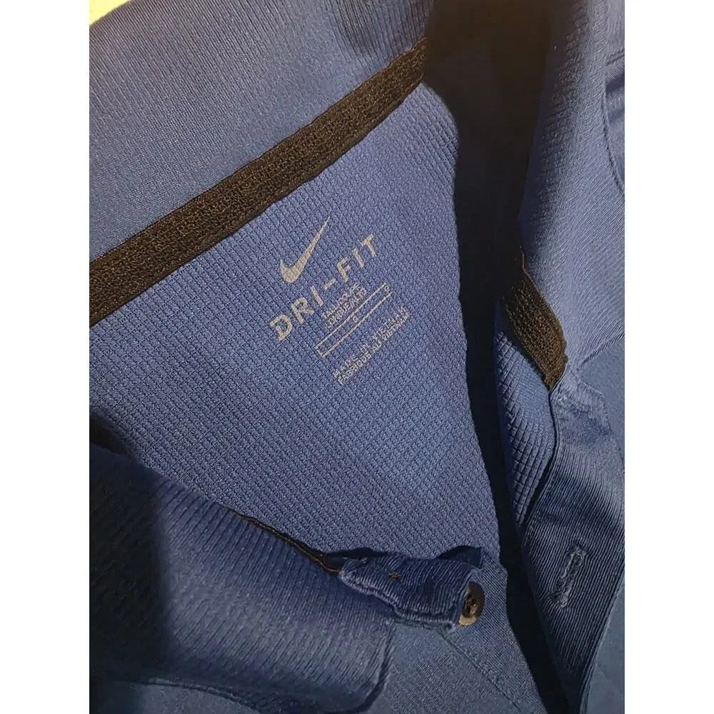 Nike Dri Fit Polo Shirt Mens Blue Golf Athletic Swoosh Large Shirt